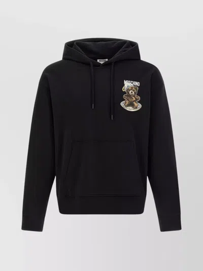 Moschino Graphic Print Hooded Sweatshirt With Kangaroo Pocket In Black