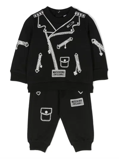 Moschino Babies' Graphic-print Jersey-fleece Set In Black