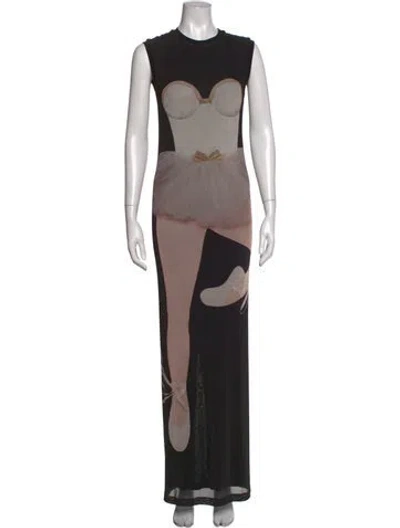 Pre-owned Moschino Graphic Print Long Dress In Black