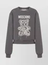 Moschino Ribbed Knitwear With Crew Neck And Graphic Print In Gray