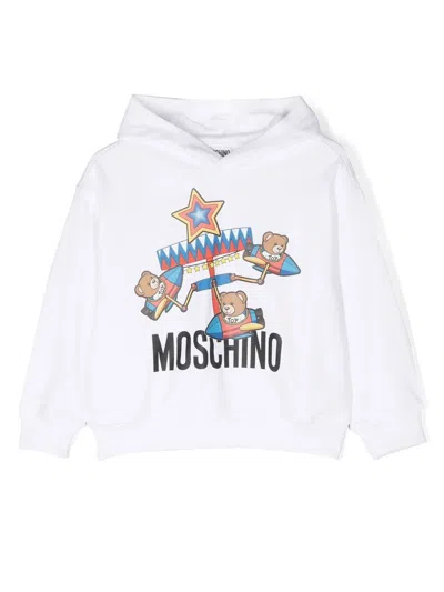 Moschino Kids' White Hoodie With Graphic Print And Logo Lettering In Cotton Boy