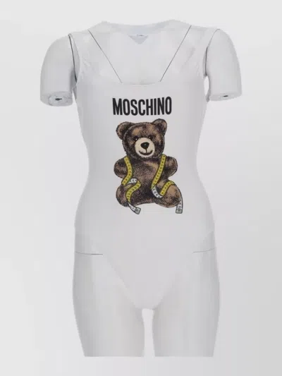 Moschino Graphic Print Lounge Bodysuit High Cut In Gray