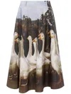 Moschino Printed Goose Midi Skirt In Grey