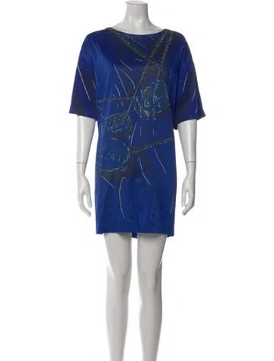 Pre-owned Moschino Graphic Print Mini Dress In Blue