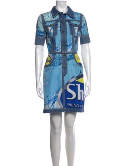 Pre-owned Moschino Graphic Print Mini Dress In Blue