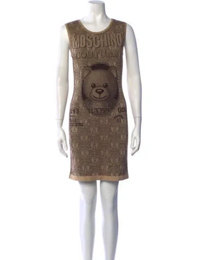 Pre-owned Moschino Graphic Print Mini Dress In Brown/gold