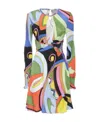 Moschino Printed Long Sleeve Dress With Keyhole Neckline In Multicolor