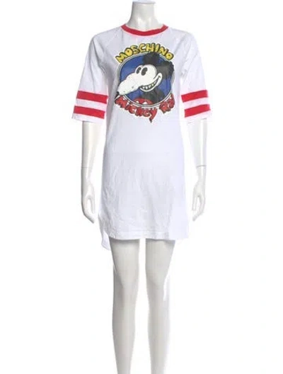 Pre-owned Moschino Graphic Print Mini Dress In White