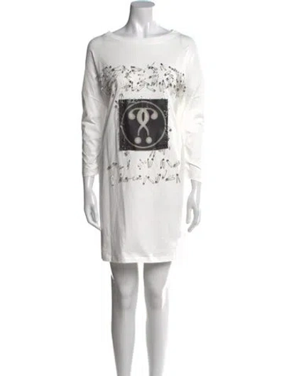 Pre-owned Moschino Graphic Print Mini Dress In White