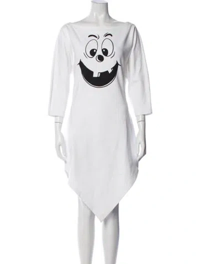 Pre-owned Moschino Graphic Print Mini Dress In White
