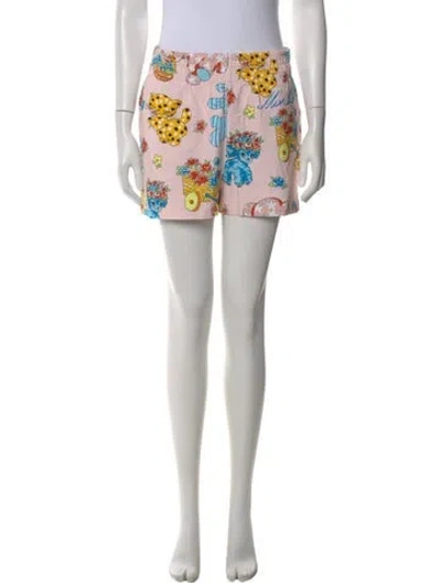 Pre-owned Moschino Graphic Print Mini Shorts In Yellow