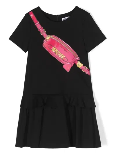 Moschino Kids' Graphic-print Ruffled-detail Dress In Black