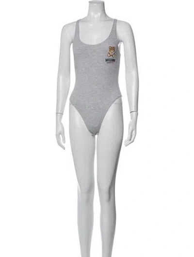 Pre-owned Moschino Graphic Print Scoop Neck Bodysuit In Grey