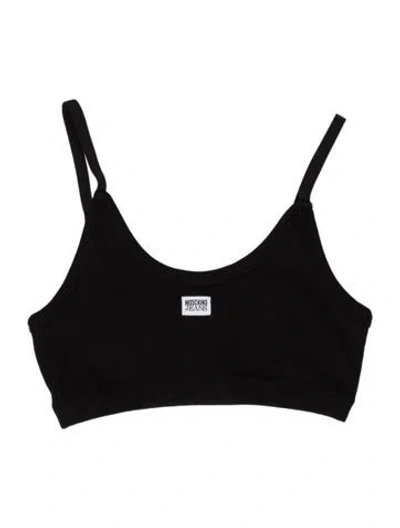 Pre-owned Moschino Graphic Print Scoop Neck Crop Top In Black