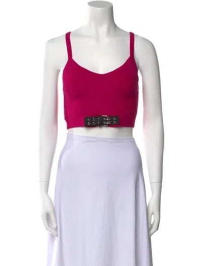 Pre-owned Moschino Graphic Print Scoop Neck Crop Top In Purple