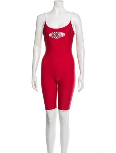 Pre-owned Moschino Graphic Print Scoop Neck Romper In Red