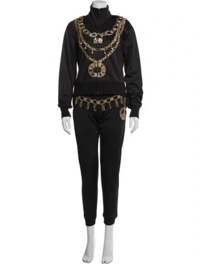 Pre-owned Moschino Graphic Print Sequin Embellishments Pant Set In Black