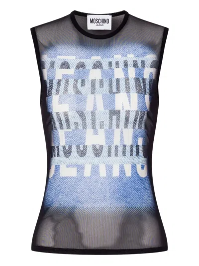 Moschino Graphic-print Sheer Tank Top In Black
