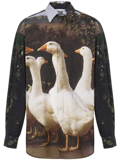Moschino Animal Printed Long-sleeved Shirt In Multi