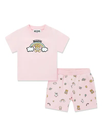 Moschino Babies' Graphic-print Short Set In Pink