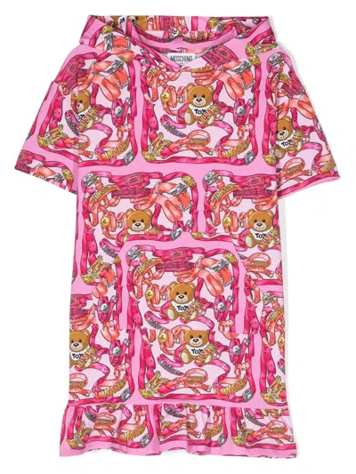 Moschino Kids' Graphic-print Short-sleeve Dress In Pink