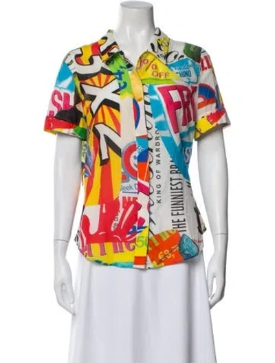 Pre-owned Moschino Graphic Print Short Sleeve Top In Green