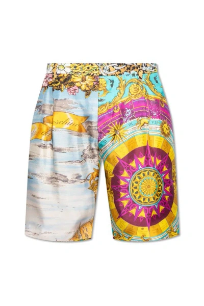 Moschino Graphic-print Silk Shorts In Multi