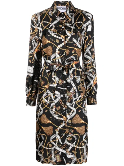 Moschino Graphic-print Silk Midi Dress In Black