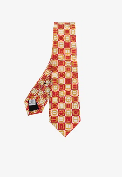 Moschino Graphic Print Silk Tie In Red
