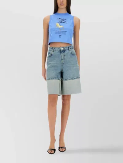 Moschino Graphic Print Sleeveless Cropped Top In Blue