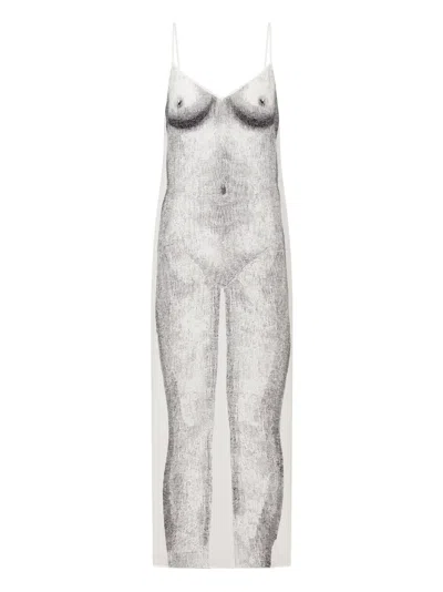 Moschino Graphic-print Slip Dress In Gray