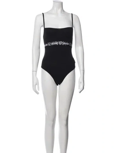 Pre-owned Moschino Graphic Print Square Neckline Bodysuit In Gold