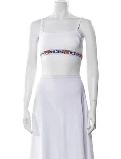 Pre-owned Moschino Graphic Print Square Neckline Crop Top In White