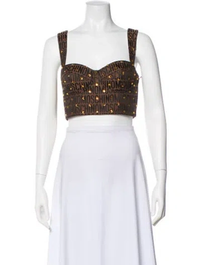 Pre-owned Moschino Graphic Print Square Neckline Crop Top In White