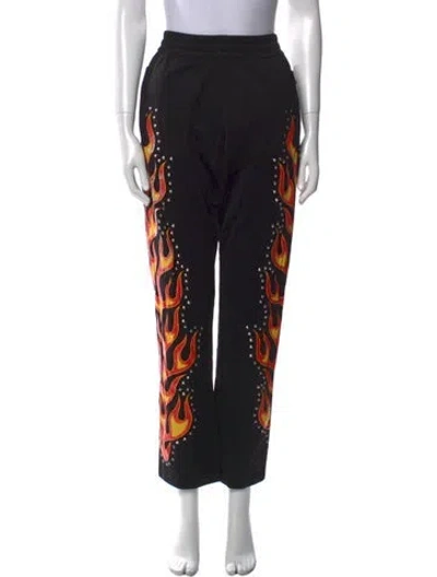Pre-owned Moschino Graphic Print Straight Leg Pants In Black
