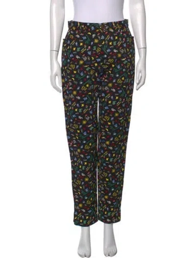Pre-owned Moschino Graphic Print Straight Leg Pants In Black