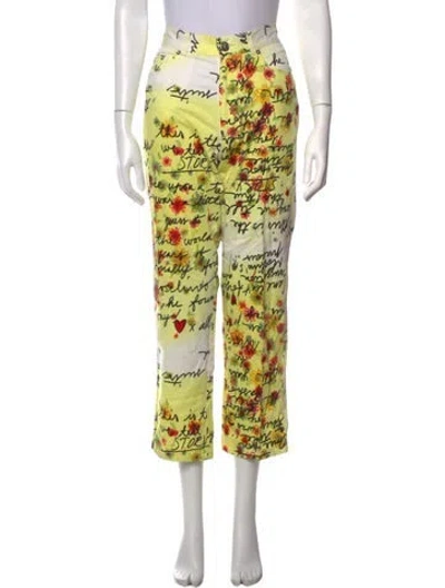 Pre-owned Moschino Graphic Print Straight Leg Pants In Green/yellow