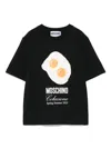Moschino Black Cotton T-shirt With Fried Egg Print In Schwarz