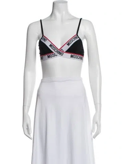 Pre-owned Moschino Graphic Print V-neck Sports Bra W/ Tags In Black