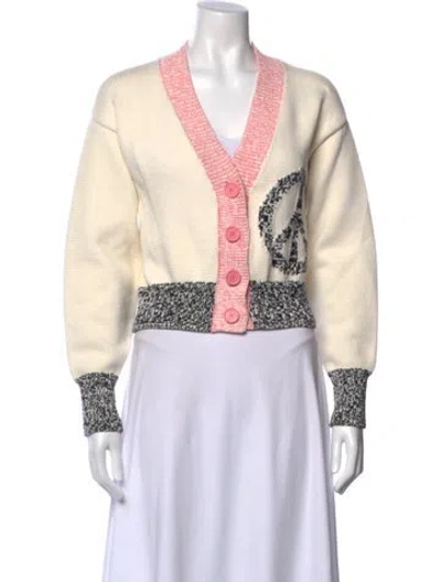 Pre-owned Moschino Graphic Print V-neck Sweater In Neutral