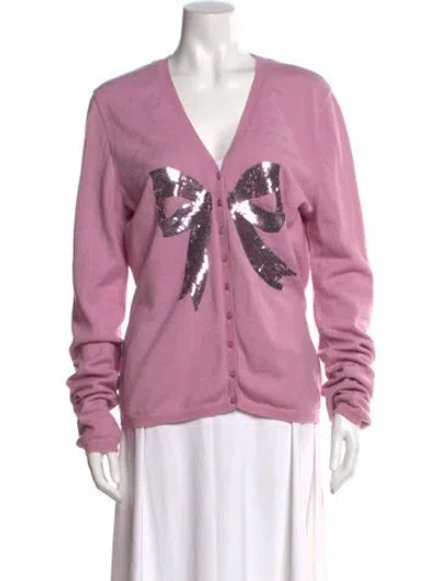 Pre-owned Moschino Graphic Print V-neck Sweater In Pink