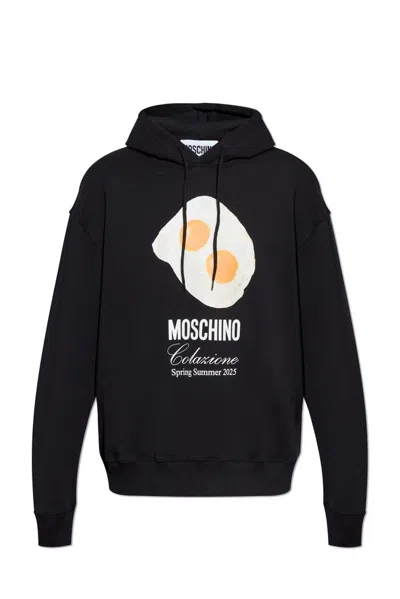 Moschino Graphic Print Breakfast Pocket Hoodie In Black