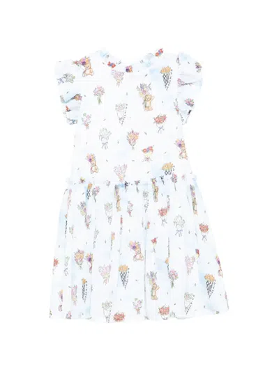 Moschino Kids' Graphic Ruffled Dress In White