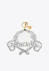 Moschino Graphic Scroll And Leaf Pattern Leather Keychain In White