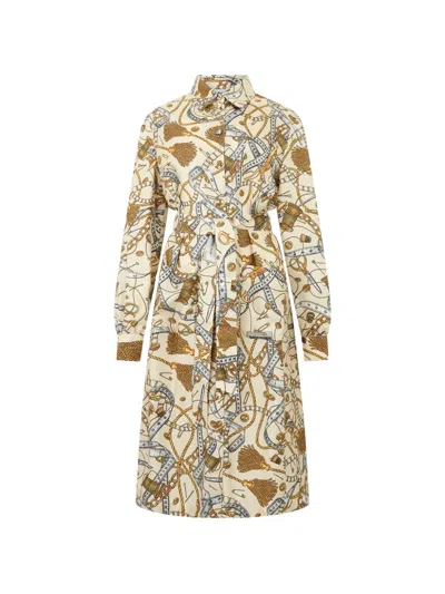 Moschino Graphic-print Belted Long-sleeve Dress In Multi