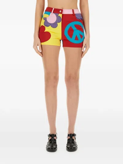 Moschino Graphic-print Cotton Mini Shorts In Multi