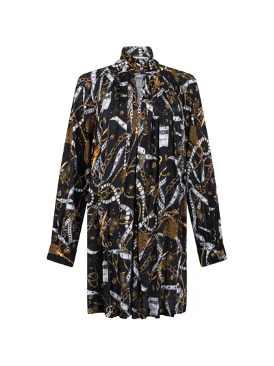 Moschino Graphic-print High-neck Mini Dress In Black