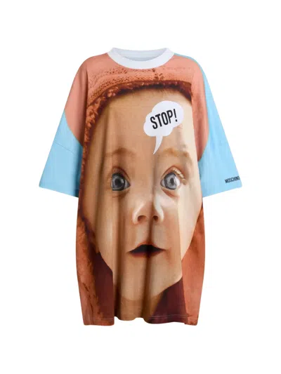 Moschino Graphic-print Mini T-shirt Dress In Brown