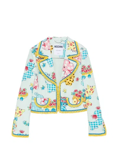 Moschino Graphic-print Pom-pom Jacket In Blue