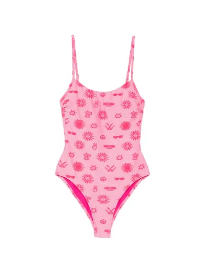 Moschino Graphic-print Scoop-neck Swimsuit In Pink